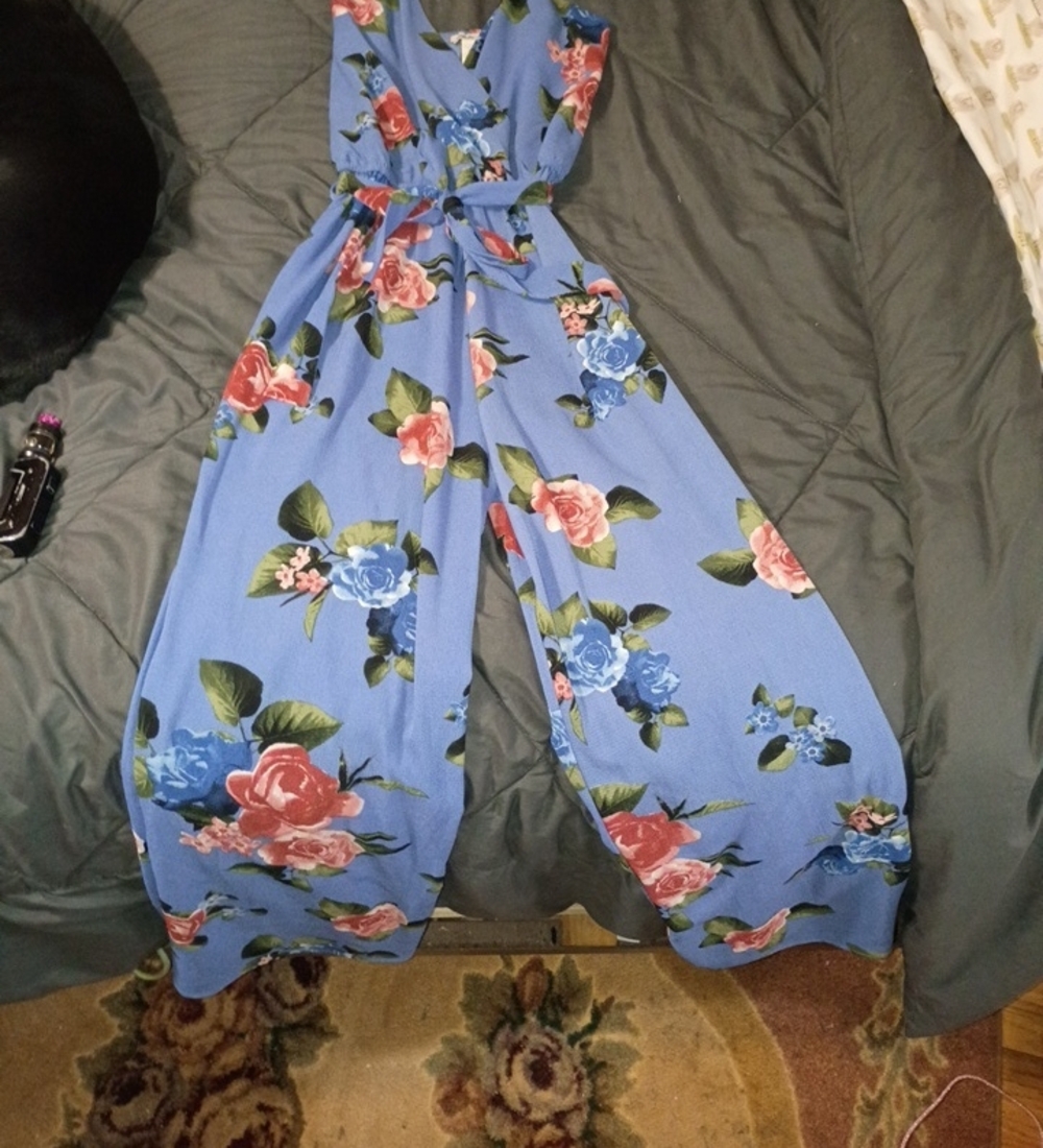 Charlotte Russe Blue Floral Wide-Leg Romper
